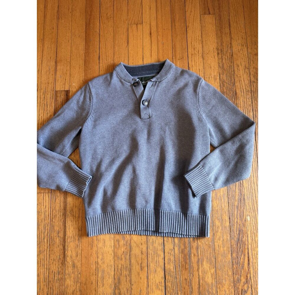 Eddie Bauer Heavy Gray Sweater Size M Henley Collar Preppy Cozy
